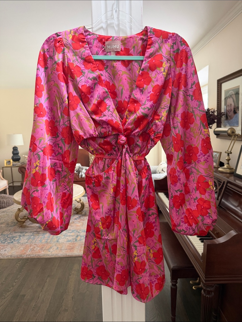 Show Me Your MuMu Pink and Red Floral Satin Mini Dress